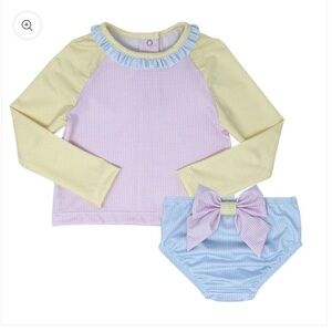 NWOT Sun & Sand Color Block Gingham Swim Rashguard Set